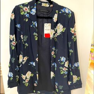 Zara navy floral blazer NWT S